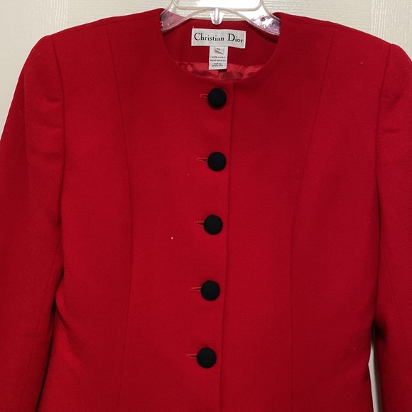 Vintage Authentic Christian Dior Wool Red Coat with Black Buttons - Picture 2 of 15